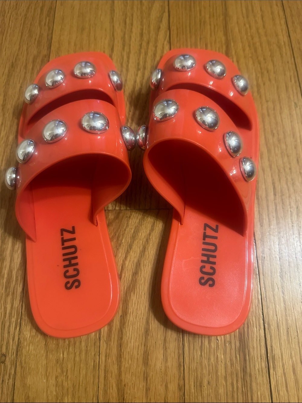 SCHUTZ  Anthropology Lizzy orange Slide Sandals with Silver Studs sz 6